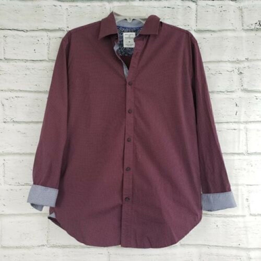 Society Of Threads Mens medium Flip Cuff Slim Fit stretch button up shirt maroon